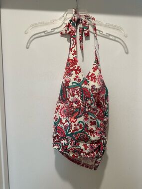 Boden Paisley Halter Swimsuit Top in White, Red & Teal Size 6